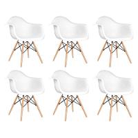 Kit 6 Poltronas Eames De Madeira Com Braço Daw Com Assento Branco - Cor: Branco - 1