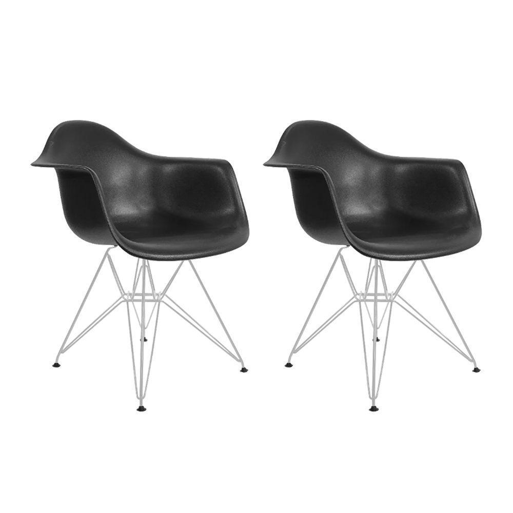 Kit 2 Poltronas Eames Eiffel Preta Com Braço Daw Ferro Branco - Cor: Branco - 1