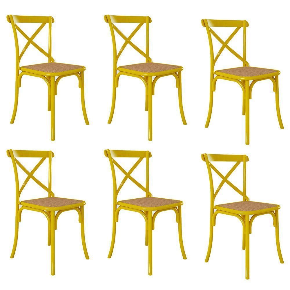 Kit 6 Cadeiras Katrina X Amarela Assento Bege New Green - Bege - 5