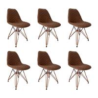 Kit 6 Cadeiras Jantar Estofadas Caramelo Eiffel Eames Base Cobre - Cor: Caramelo - 1