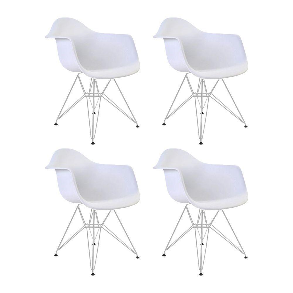 Kit 4 Poltronas Eames Eiffel Branca Com Braço Daw Ferro Branco - Cor: Branco - 1