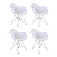 Kit 4 Poltronas Eames Eiffel Branca Com Braço Daw Ferro Branco - Cor: Branco - 1