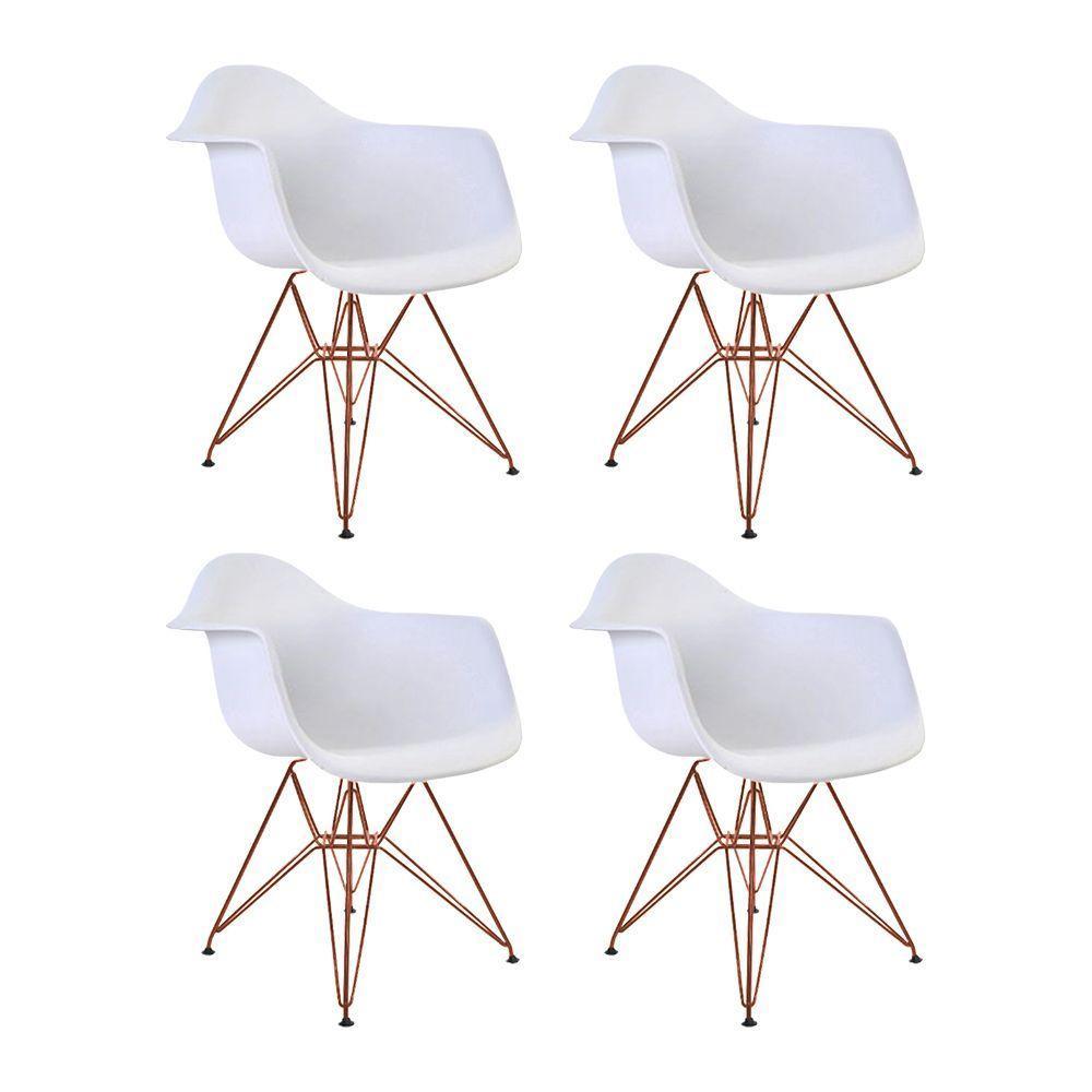 Kit 4 Poltronas Eiffel Eames Brancas Com Braço Daw Em Ferro Cobre - Cor: Preto - 1