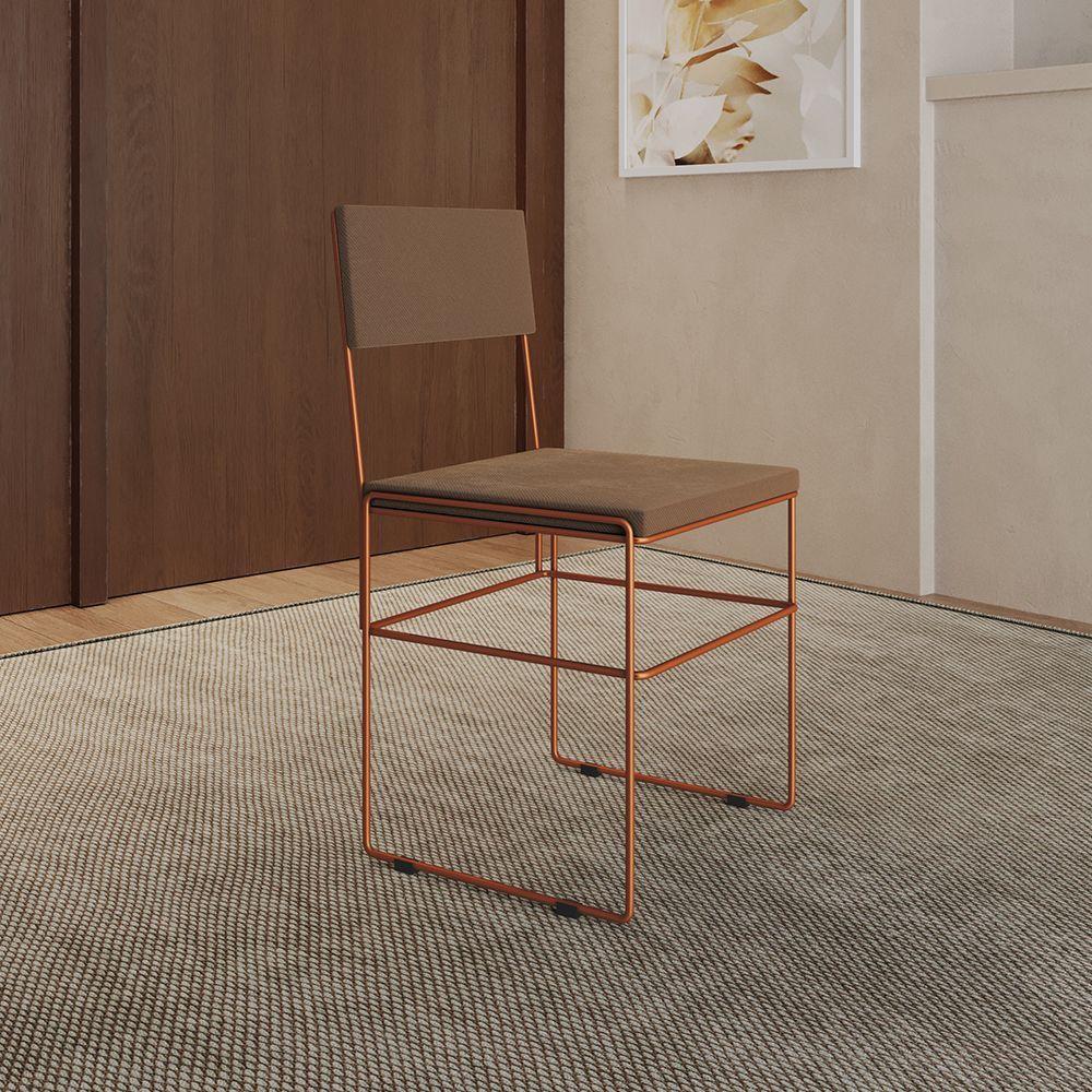 Cadeira De Jantar Estofada Veludo Marrom Base Cobre Vitoria - Marrom - 1