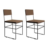 Kit 2 Cadeiras De Jantar Estofadas Veludo Marrom Aço Preto Vitoria - Preto - 1