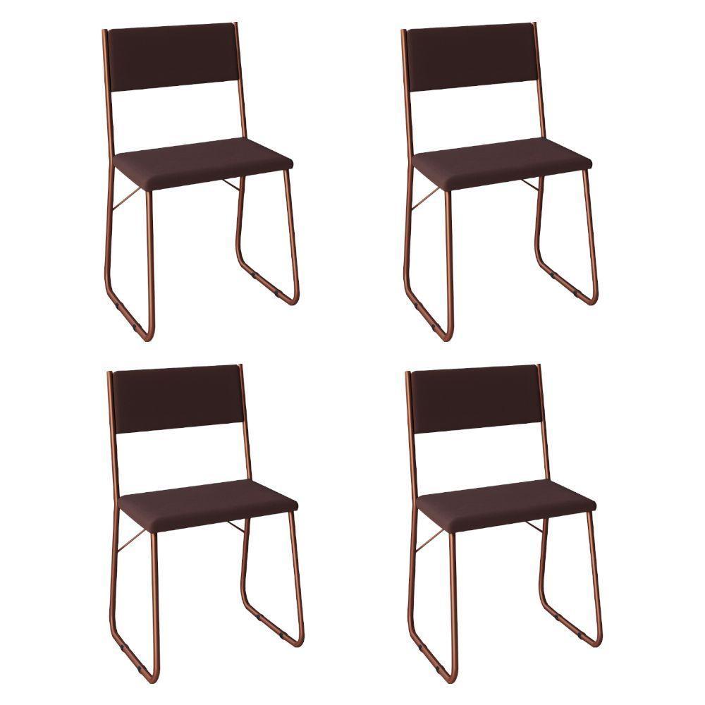 Kit 4 Cadeiras De Jantar Estofadas Angra - Cobre E Marrom - Marrom - 1