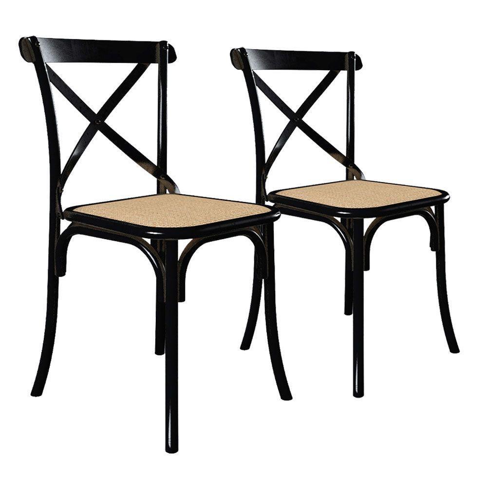 Kit 2 Cadeiras Cross Katrina Preta Assento Corano Bege Aço New Green - Bege - 1