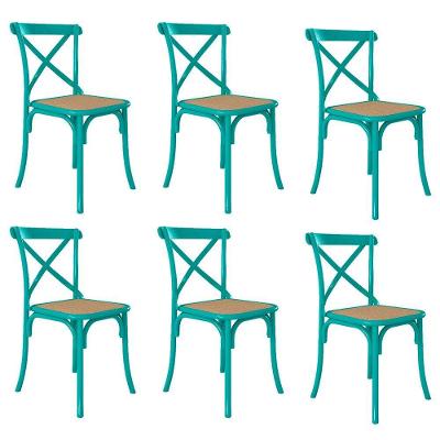 Kit 6 Cadeiras Cross Katrina X Azul Turquesa Assento Bege Aço New Green - Preto
