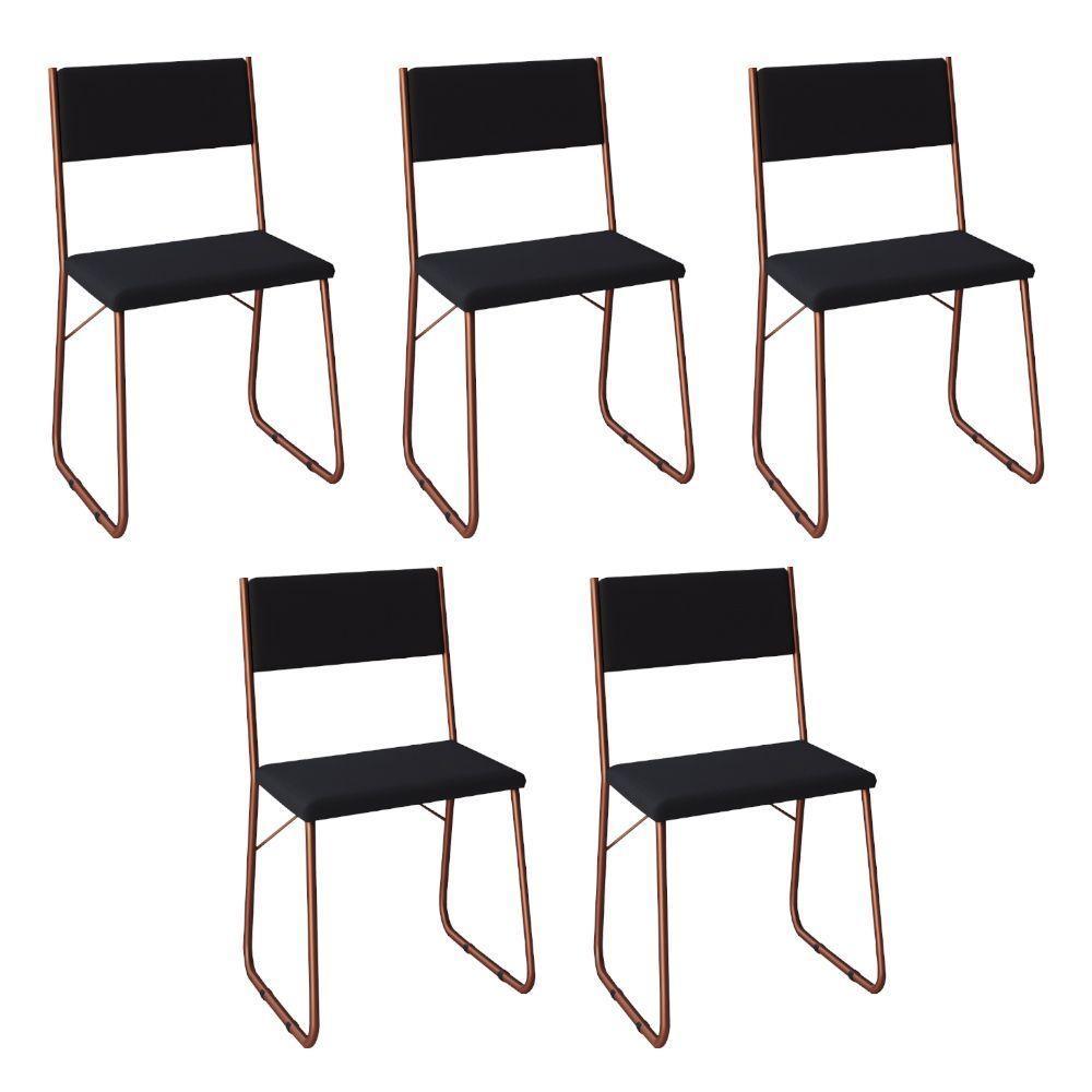 Kit 5 Cadeiras De Jantar Estofadas Angra - Cobre E Preta - Preto - 1