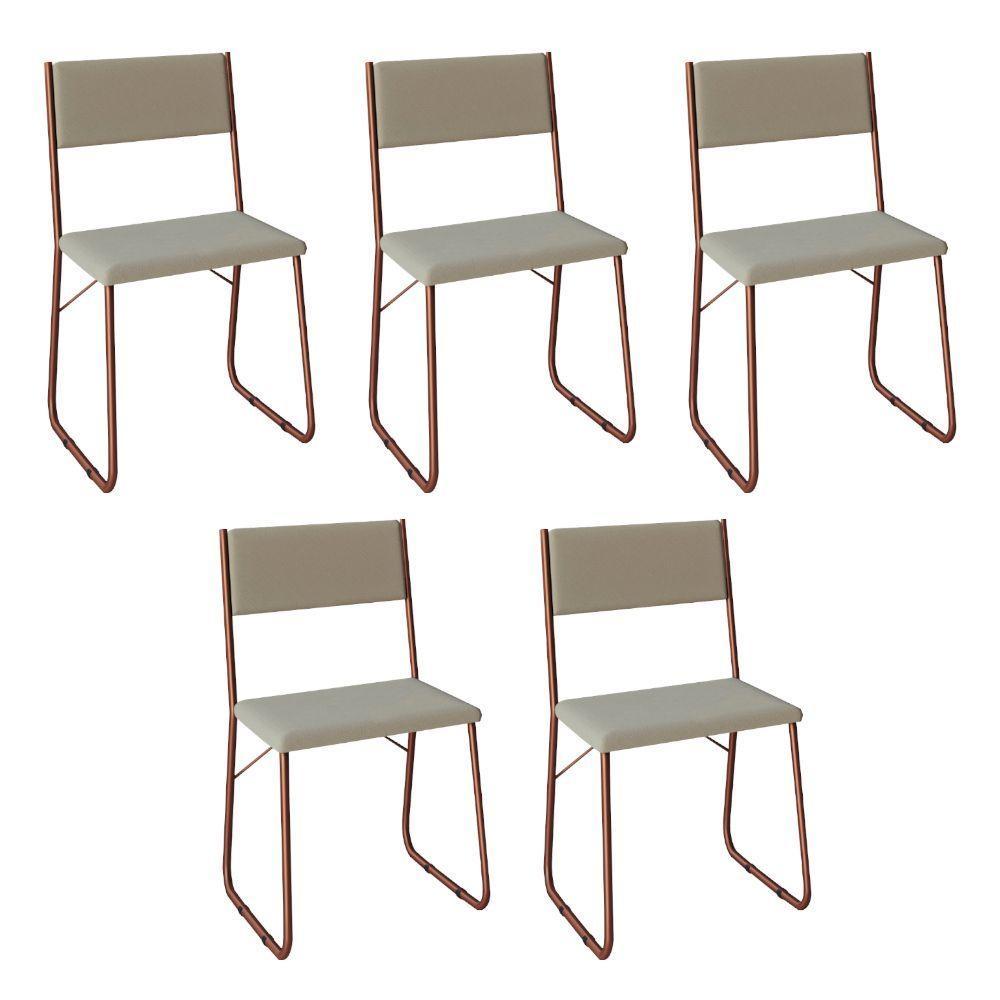 Kit 5 Cadeiras De Jantar Estofadas Angra - Cobre E Bege - Bege - 1