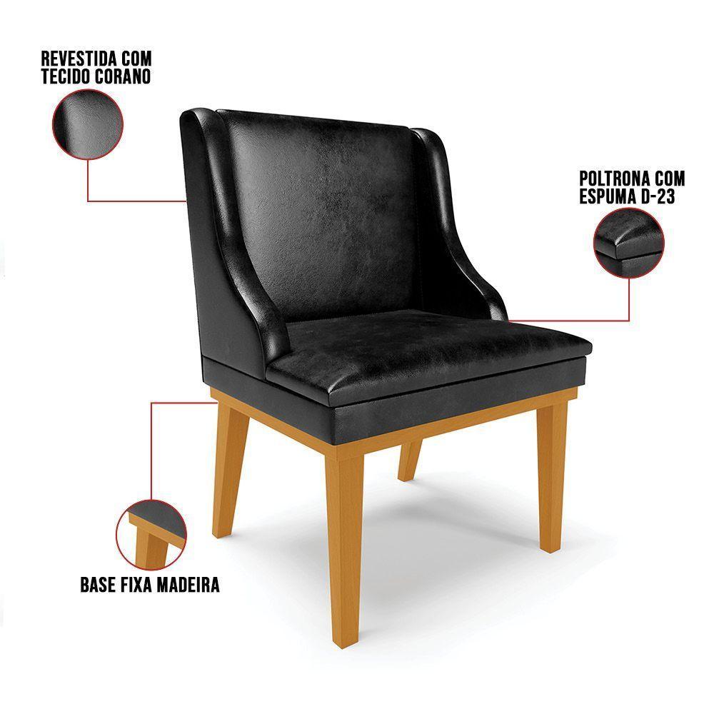 Kit 06 Cadeiras Liz Corano Base Fixa Madeira Castanho Preto - 4