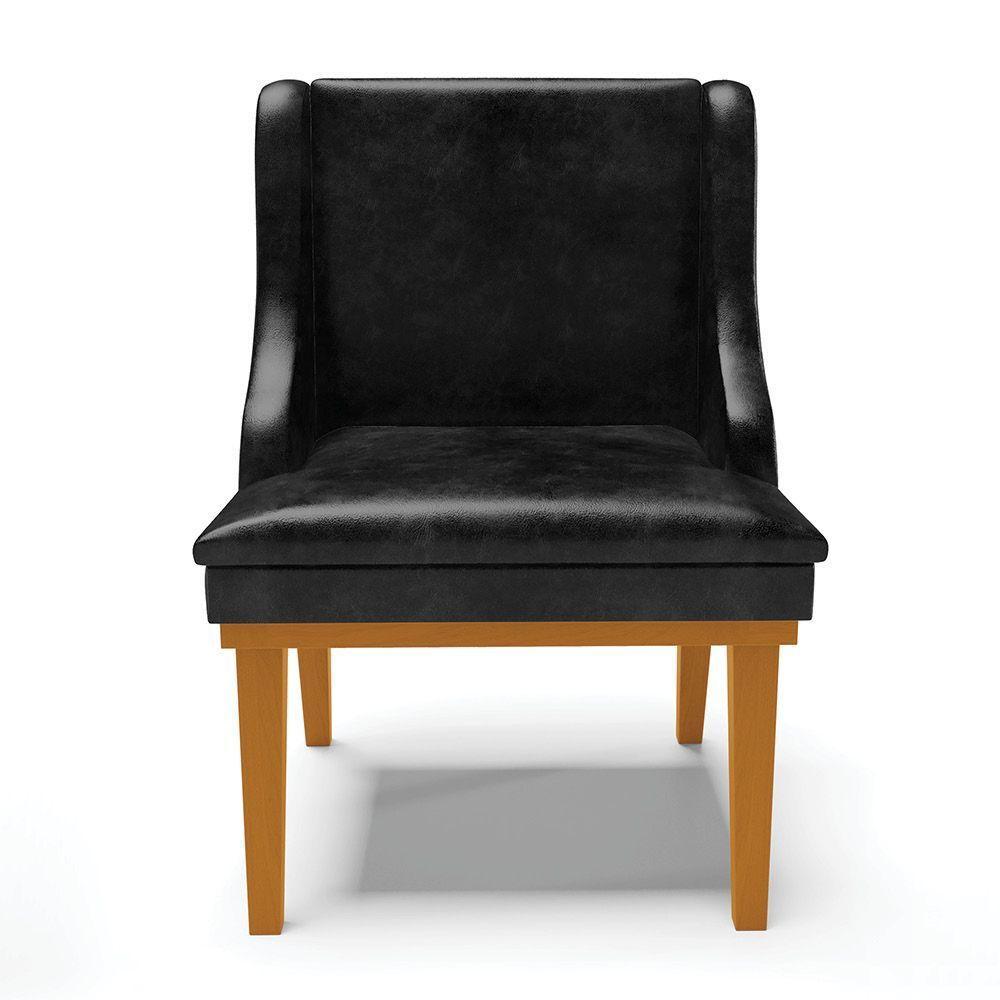 Kit 04 Cadeiras Liz Corano Base Fixa Madeira Castanho Preto - 7