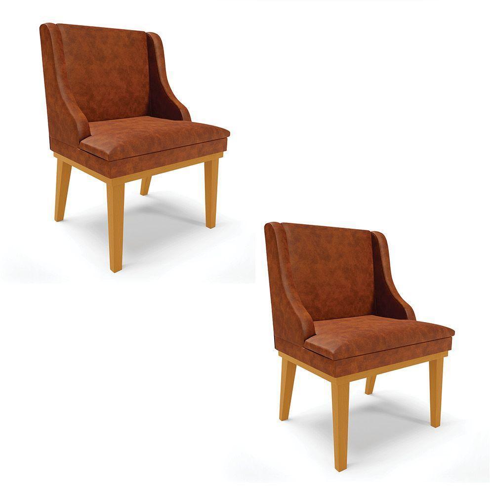 Kit 02 Cadeiras Liz Corano Base Fixa Madeira Castanho Nozes - 1