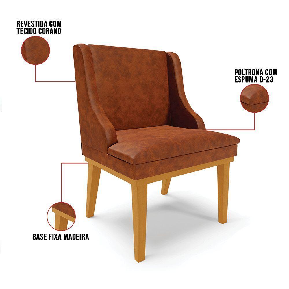 Kit 02 Cadeiras Liz Corano Base Fixa Madeira Castanho Nozes - 4