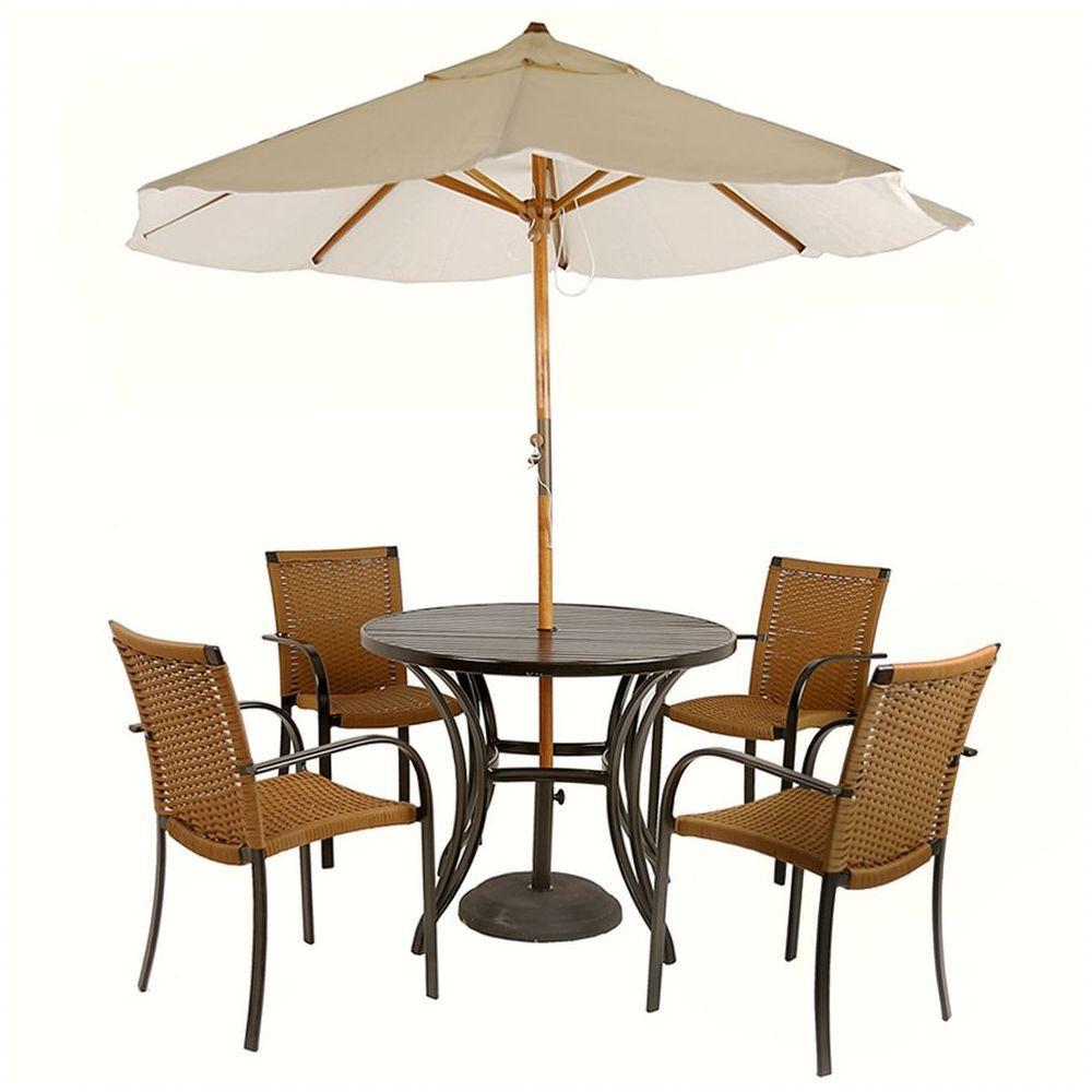 Combo 4 Cadeiras Fibra Oliva Estonado e Mesa Tampo Preta Com Ombrelone Bege - 2