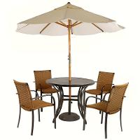 Combo 4 Cadeiras Fibra Oliva Estonado e Mesa Tampo Preta Com Ombrelone Bege - 1