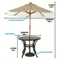 Combo 4 Cadeiras Fibra Oliva Estonado e Mesa Tampo Preta Com Ombrelone Bege - 5