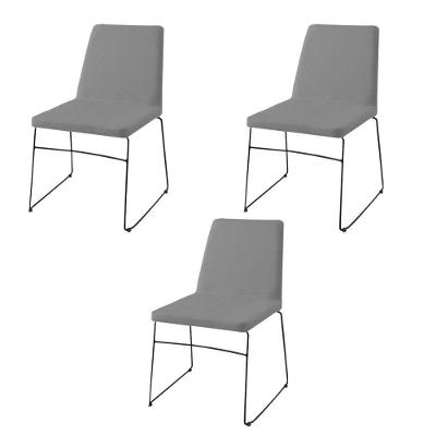 Kit 3 Cadeiras Decorativa Sala De Jantar Anne Linho Cinza - Gran Belo
