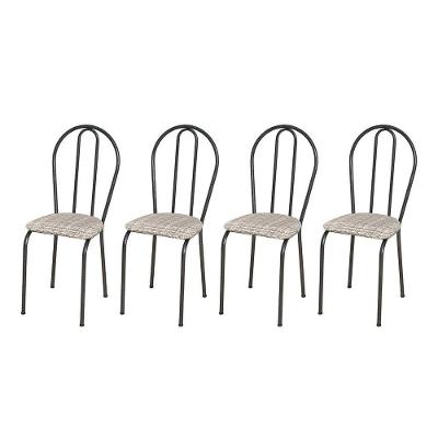 Kit 4 Cadeiras 004 Cromo Preto/rattan