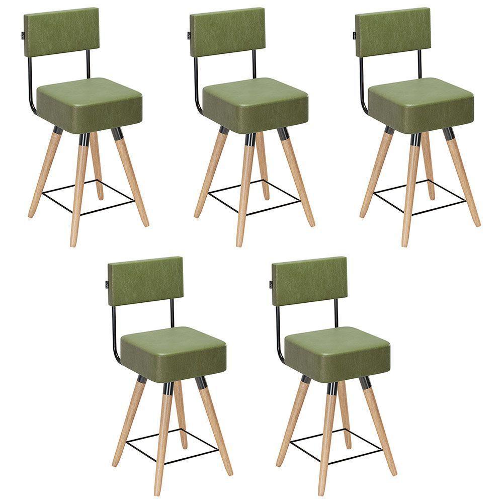 Kit 05 Banquetas Cadeiras 73cm Com Encosto Corano Verde - 1
