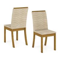 Conjunto Sala De Jantar Tampo Mdf Canto Reto Com Vidro 90 Cm 04 Cadeiras Valentina Henn Nature Com Off White E Linho - 10