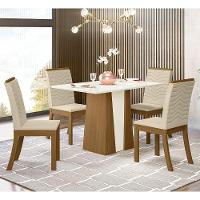 Conjunto Sala De Jantar Tampo Mdf Canto Reto 120 Cm 04 Cadeiras Dulce Henn Nature Com Off White E Linho - 1
