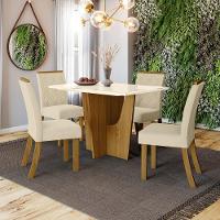 Conjunto Sala De Jantar Tampo Mdf Canto Reto Com Vidro 120 Cm 04 Cadeiras Kateryna Henn Nature Com Off White E Linho - 1