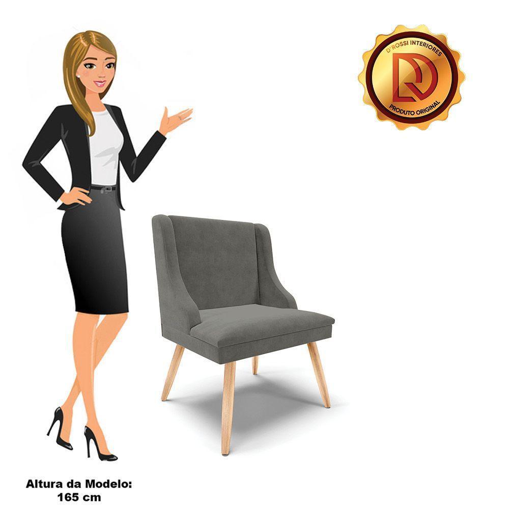 Kit 08 Cadeiras De Jantar Liz Suede Grafite Pés Palito Natural - 3