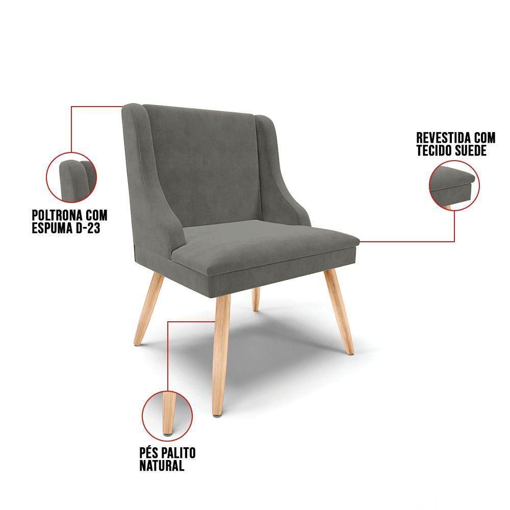 Kit 08 Cadeiras De Jantar Liz Suede Grafite Pés Palito Natural - 4
