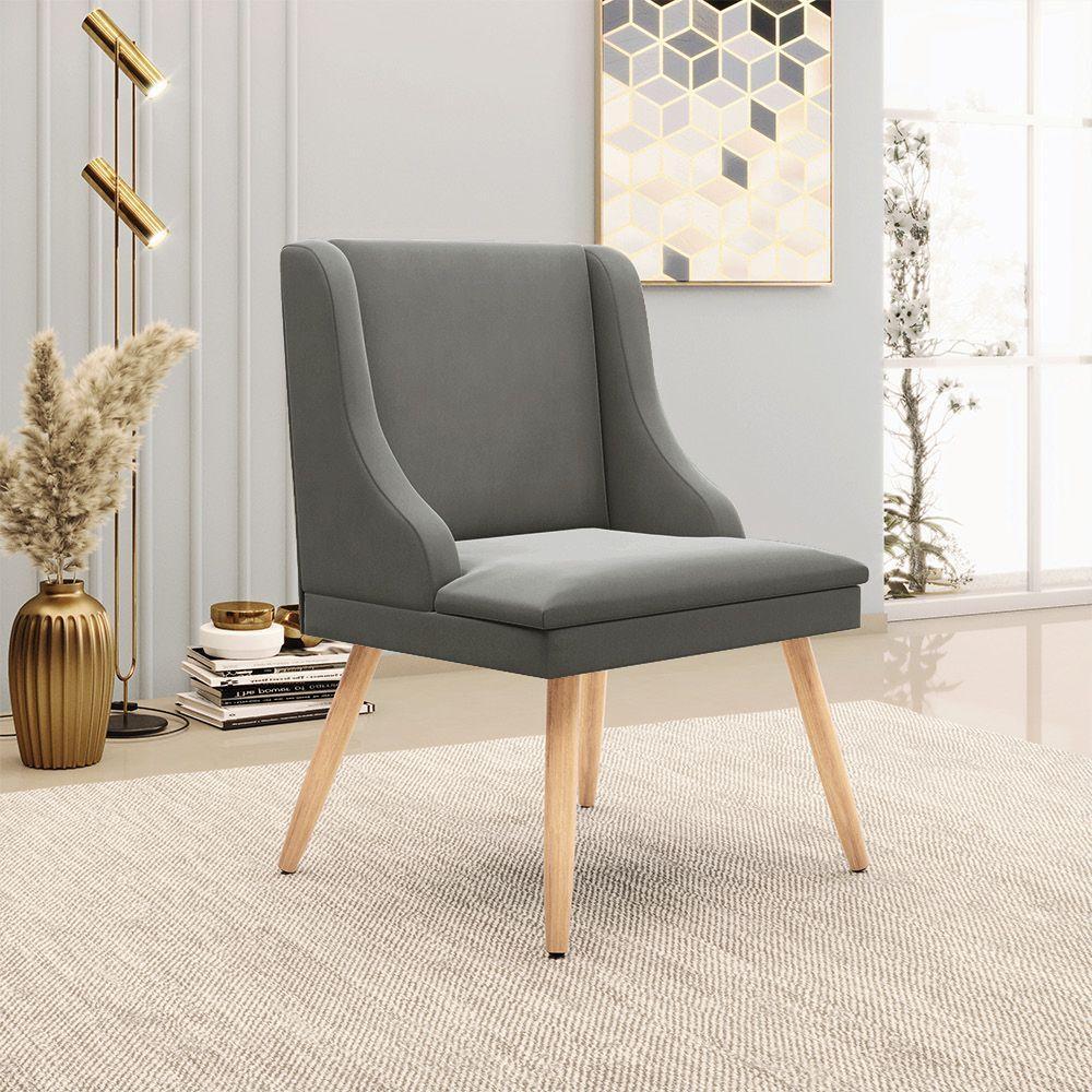 Kit 08 Cadeiras De Jantar Liz Suede Grafite Pés Palito Natural - 9