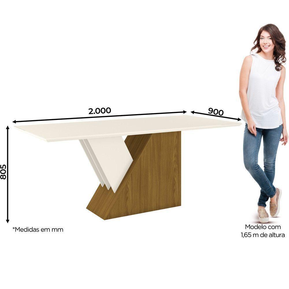 Conjunto Sala De Jantar Tampo Mdf Canto Reto Com Vidro 200 Cm 08 Cadeiras Liane Henn Nature Com Off White E Linho - 9