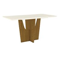 Conjunto Sala De Jantar Tampo Mdf Canto Reto Com Vidro 160 Cm 06 Cadeiras Andressa Henn Nature Com Off White E Bege - 9