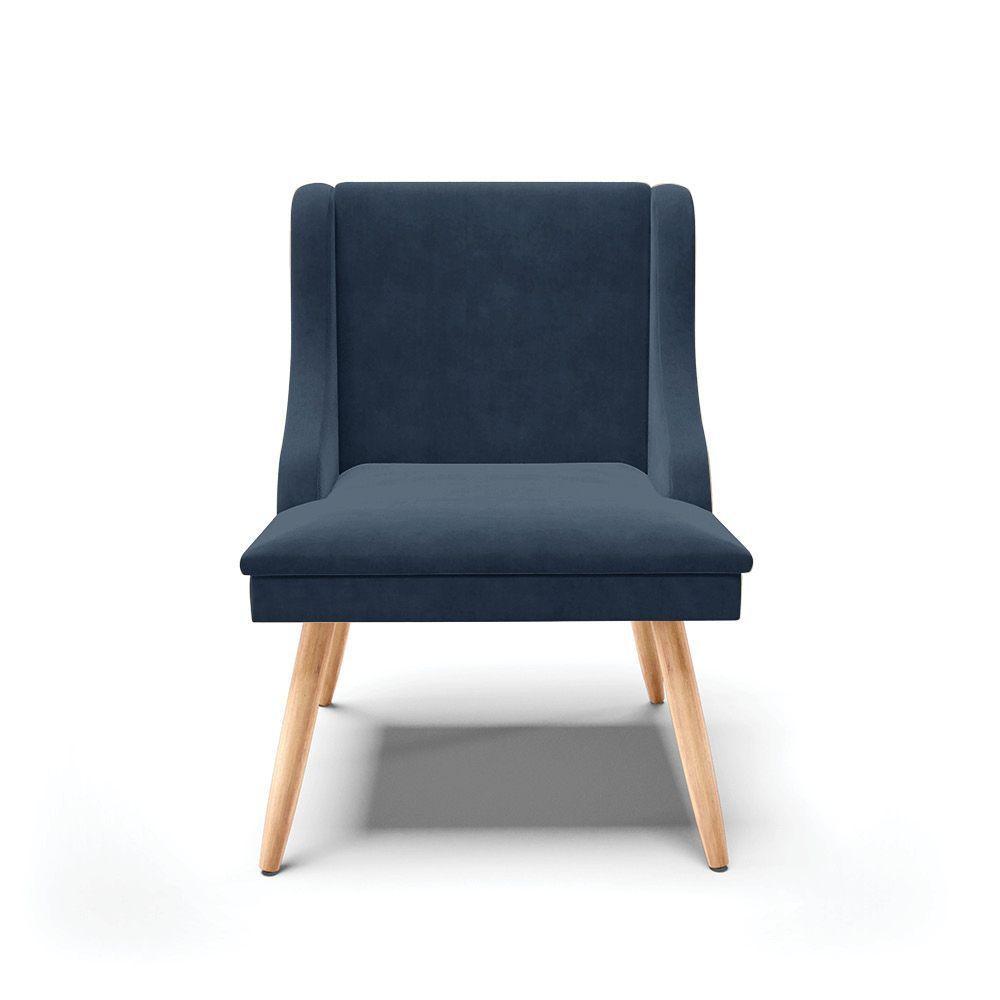 Kit 06 Cadeiras De Jantar Liz Suede Azul Marinho Pés Palito Natural - 7