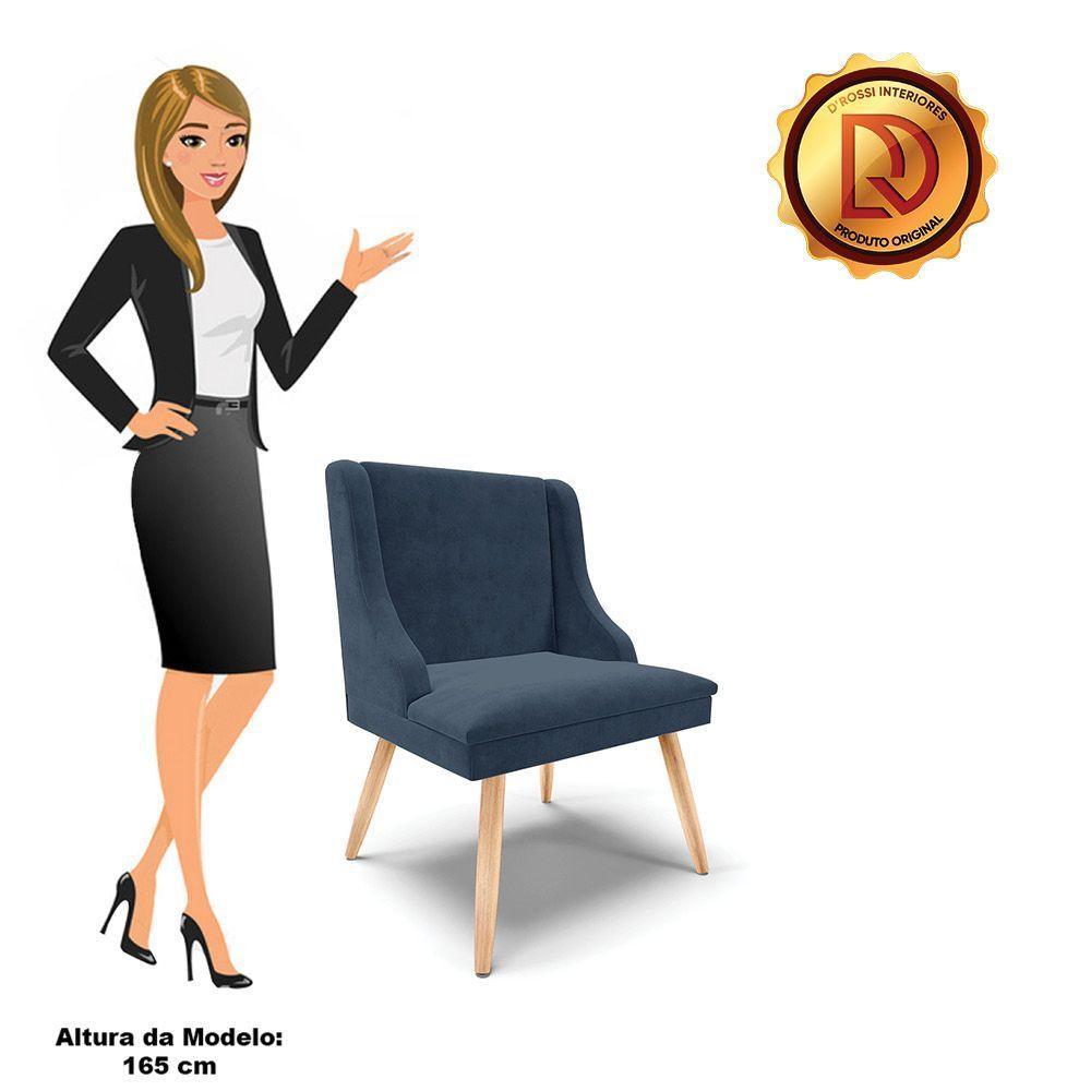Kit 08 Cadeiras De Jantar Liz Suede Azul Marinho Pés Palito Natural - 3