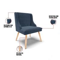 Kit 08 Cadeiras De Jantar Liz Suede Azul Marinho Pés Palito Natural