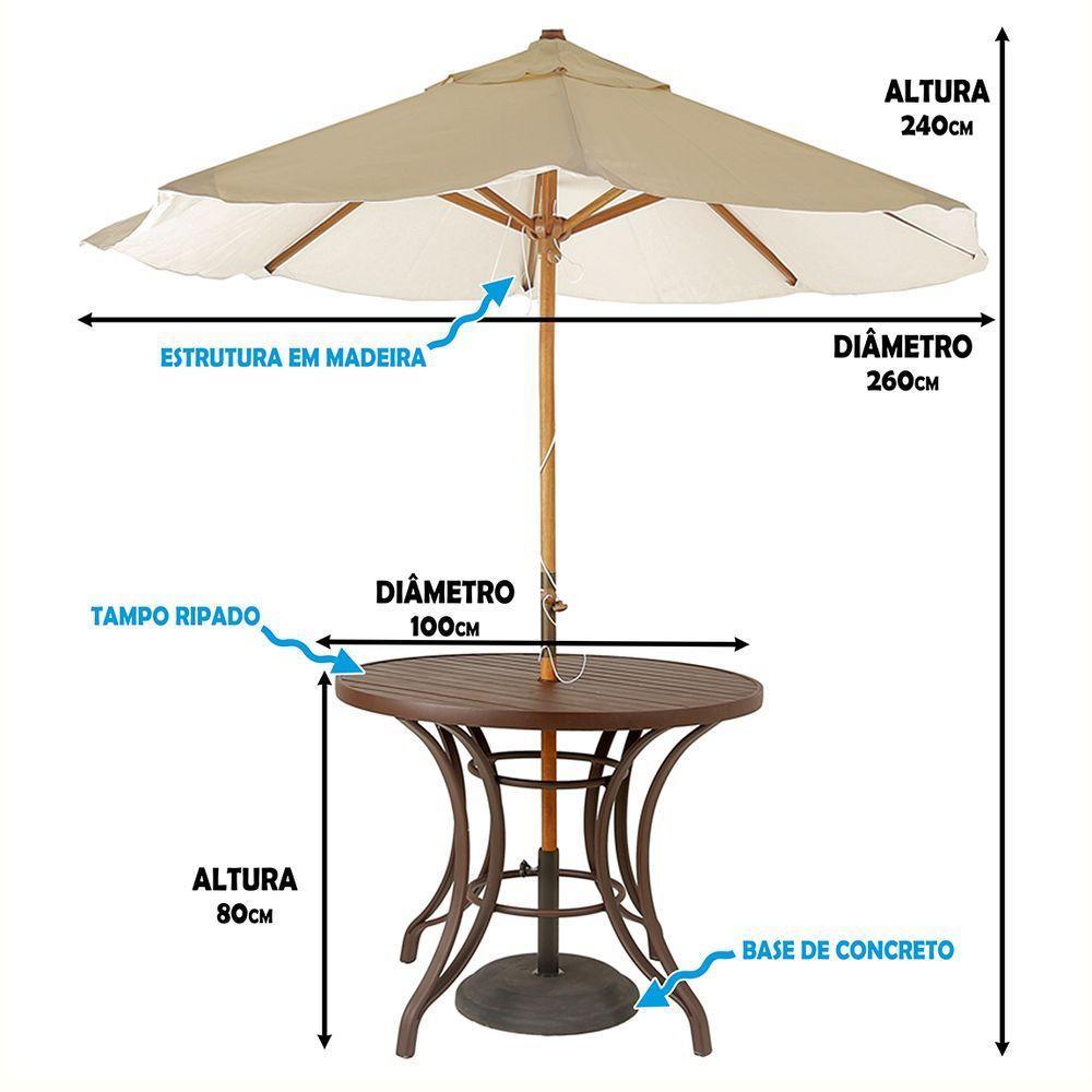 Combo 4 Cadeiras Fibra e Mesa Tampo Marrom Com Ombrelone Bege - 6