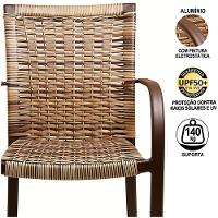 Combo 4 Cadeiras Fibra e Mesa Tampo Marrom Com Ombrelone Bege