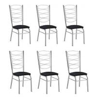Kit 6 Cadeiras Gisele Cromada Com Reforço-assento Corino Preto - 1