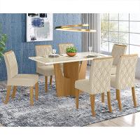 Conjunto Sala De Jantar Tampo Mdf Canto Reto Com Vidro 160 Cm 06 Cadeiras Andressa Henn Nature Com Off White E Linho - 1