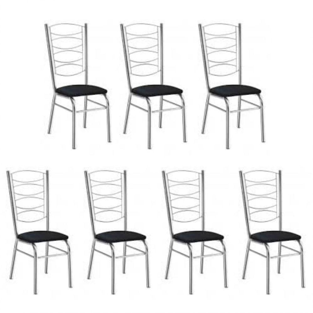Kit 7 Cadeiras Gisele Cromada Com Reforço-assento Corino Preto - 1
