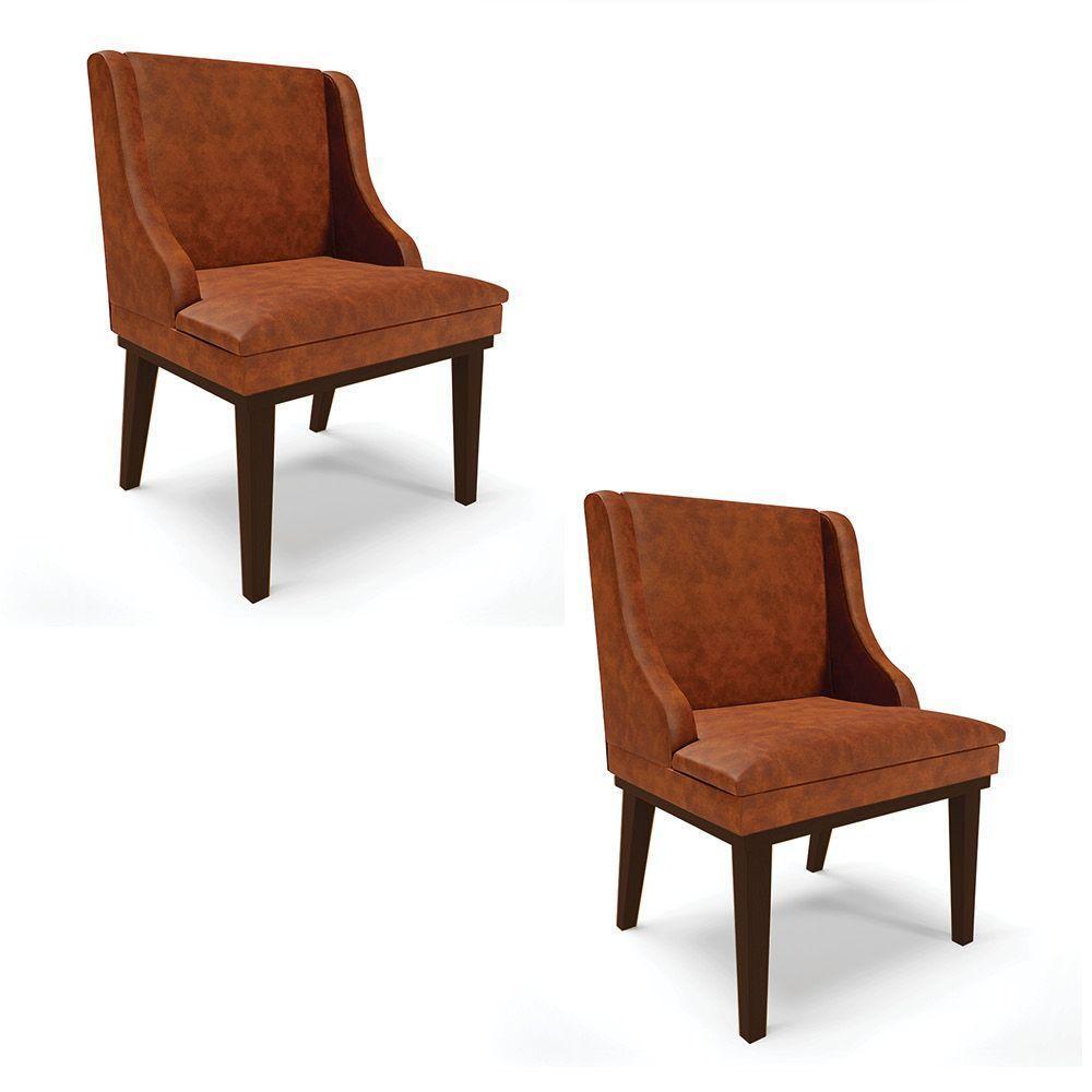 Kit 02 Cadeiras Corano Nozes Base Fixa Madeira - 1