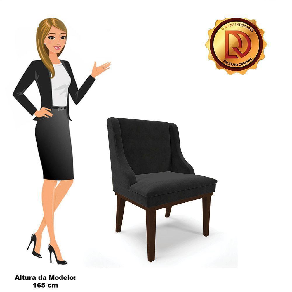 Kit 06 Cadeiras De Jantar Suede Preto Base Fixa Madeira - 3
