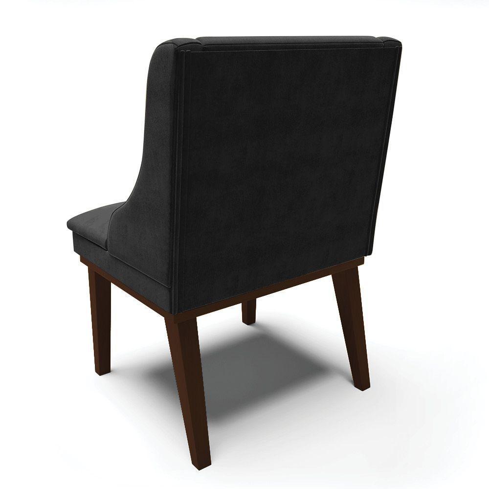 Kit 06 Cadeiras De Jantar Suede Preto Base Fixa Madeira - 5