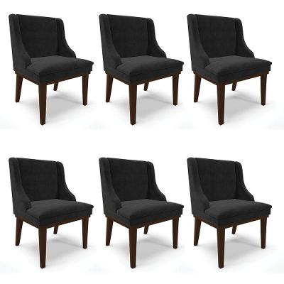 Kit 06 Cadeiras De Jantar Suede Preto Base Fixa Madeira