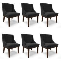 Kit 06 Cadeiras De Jantar Suede Preto Base Fixa Madeira - 1