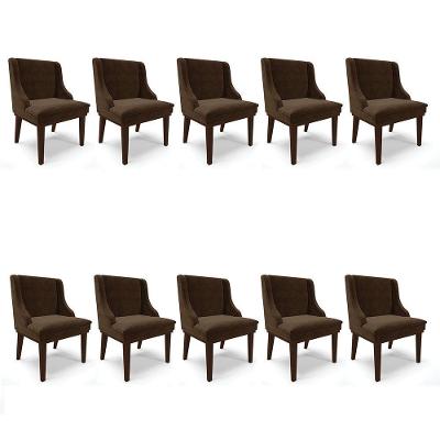 Kit 10 Cadeiras De Jantar Suede Marrom Base Fixa Madeira