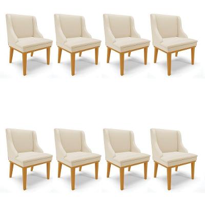 Kit 08 Cadeiras De Jantar Corino Base Madeira Castanho Bege