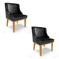 Kit 02 Cadeiras Corano Preto Base Fixa Madeira Castanho - 1