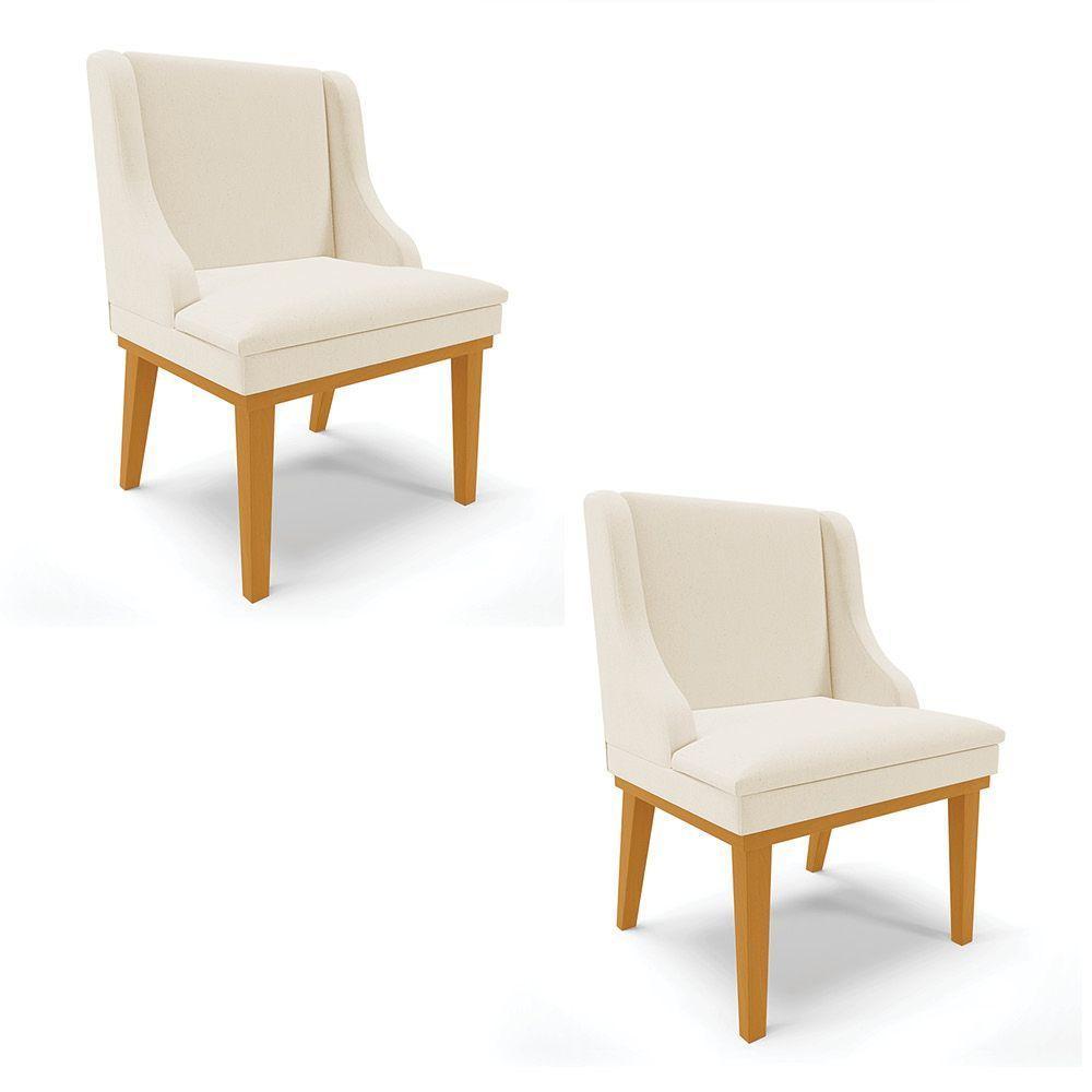 Kit 02 Cadeiras De Jantar Linho Bege Base Madeira Castanho - 1