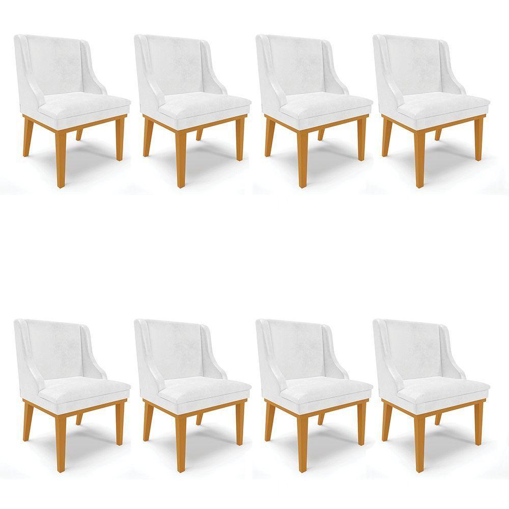 Kit 08 Cadeiras Corano Branco Base Madeira Castanho - 1